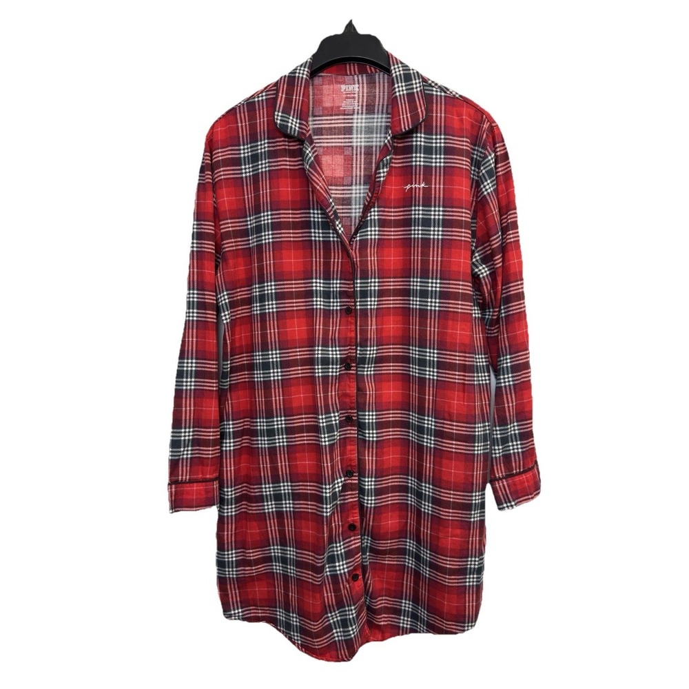 Victoria's Secret Plaid Button Up Sleep Shirt Womens‎ Size S Red Cotton Blend